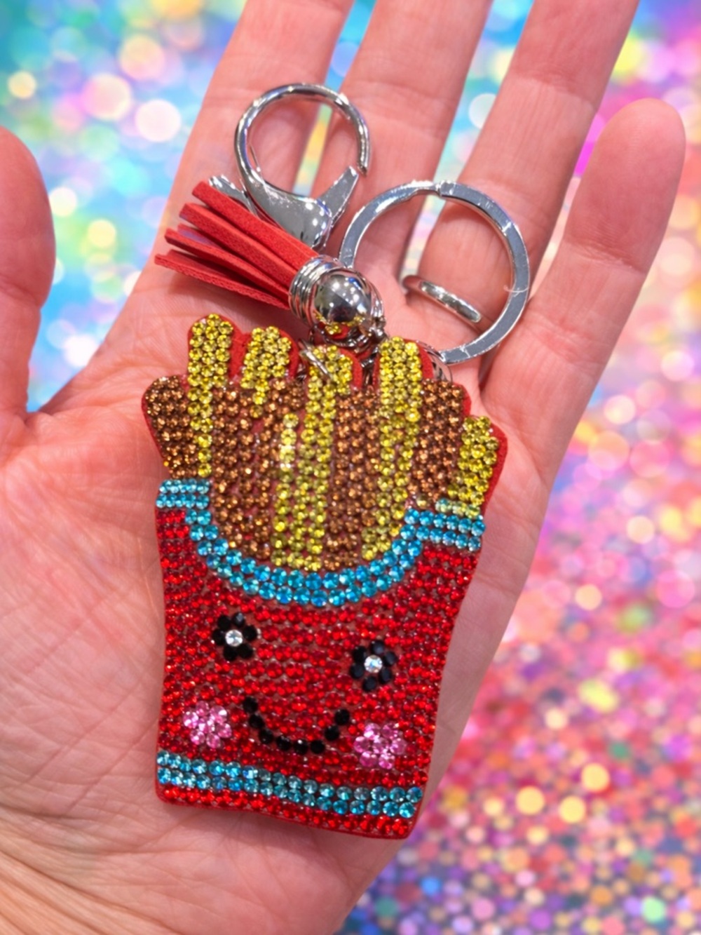 Red Rhinestone Fries Keychain/bag charm - Cute Snack Charm - Picture 3 of 3